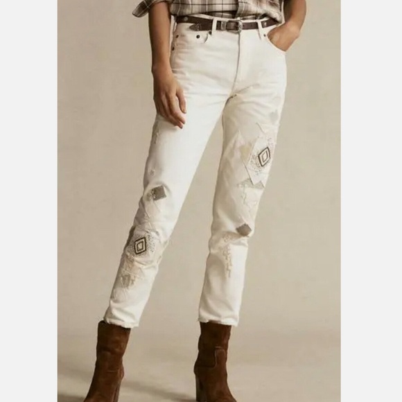 Polo ralph lauren , The Avery Boyfriend Patchwork Jeans, Ivory - Picture 5 of 9